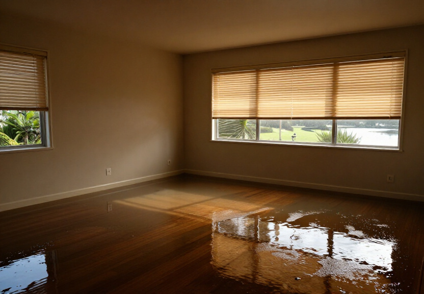 Waterlogged office space in Terrey Hills before drying